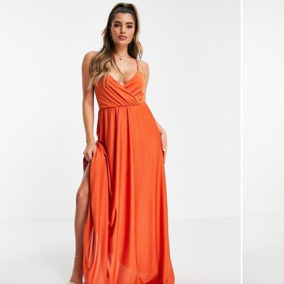 ASOS DESIGN cami plunge tie back maxi dress in rust US sz 6 - Picture 1 of 14